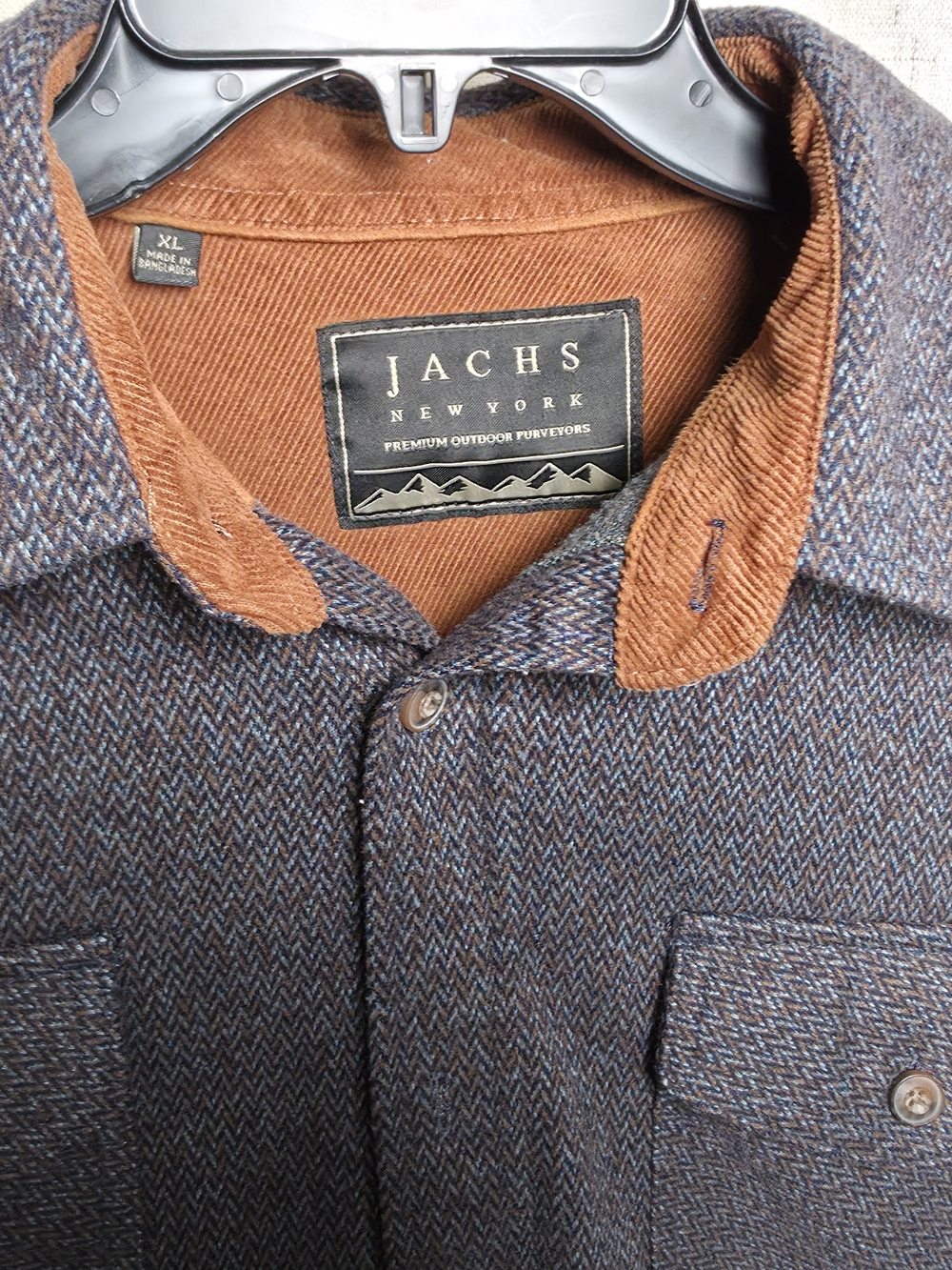 Men's Brown Herringbone Button-Up Shirt